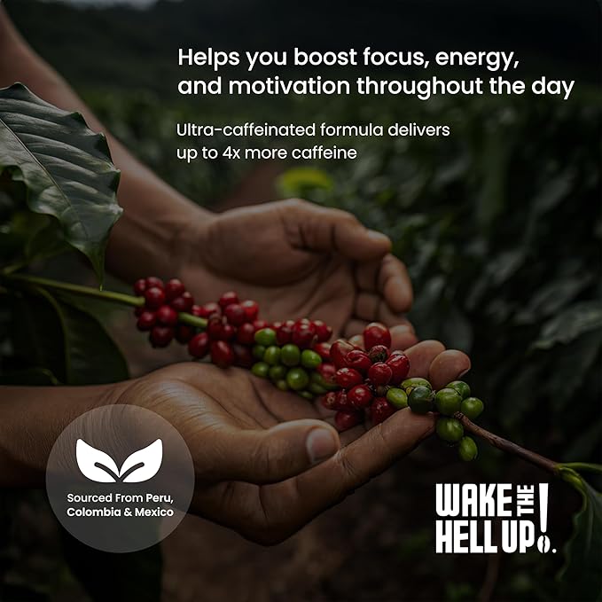 Wake The Hell Up! 1lb Ultra-Caffeinated Blueberry Whole Bean Coffee, Low Acid, Medium-Dark Roast