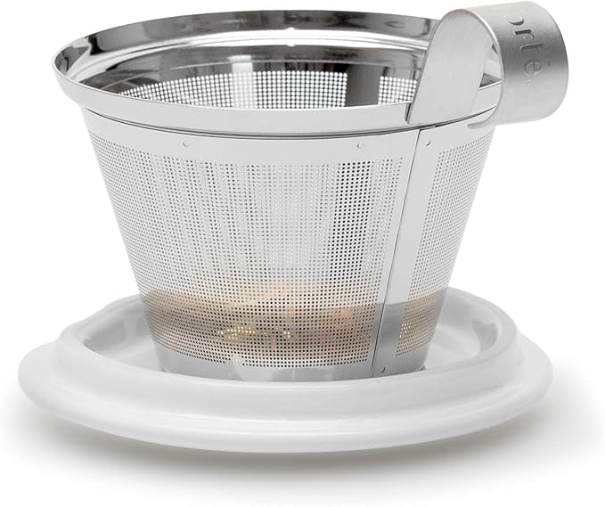 Tea Forte Double-Walled Ceramic Kati Cup, Removable Stainless Steel Infuser Basket and Lid, Steeps 12 oz Loose Leaf Tea, Dishwasher & Microwave Safe, Hanami