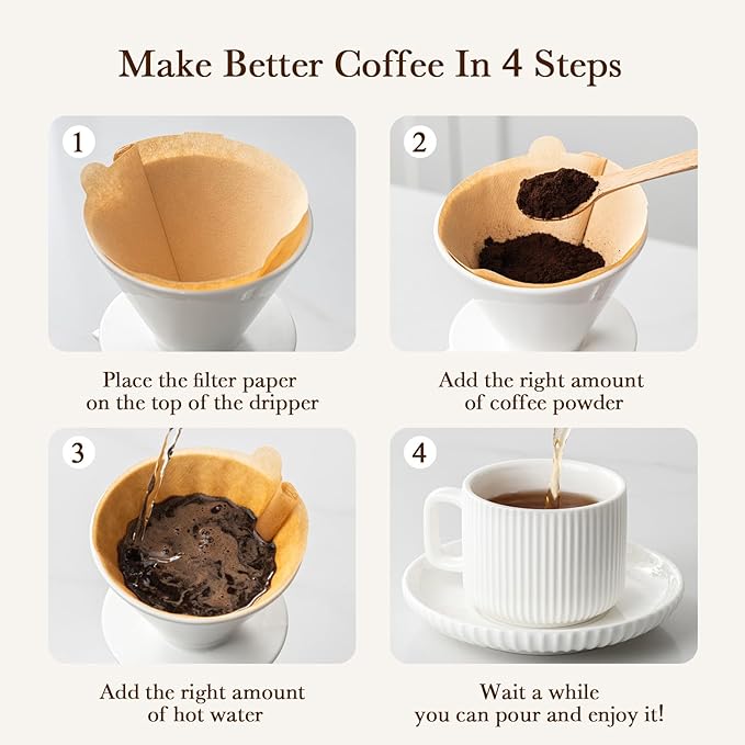 Pour Over Coffee Maker Set, V60 Ceramic Coffee Dripper with Pot Set, 22OZ White Cream Pour Over Coffee Brewer for Home Café Restaurant Camping