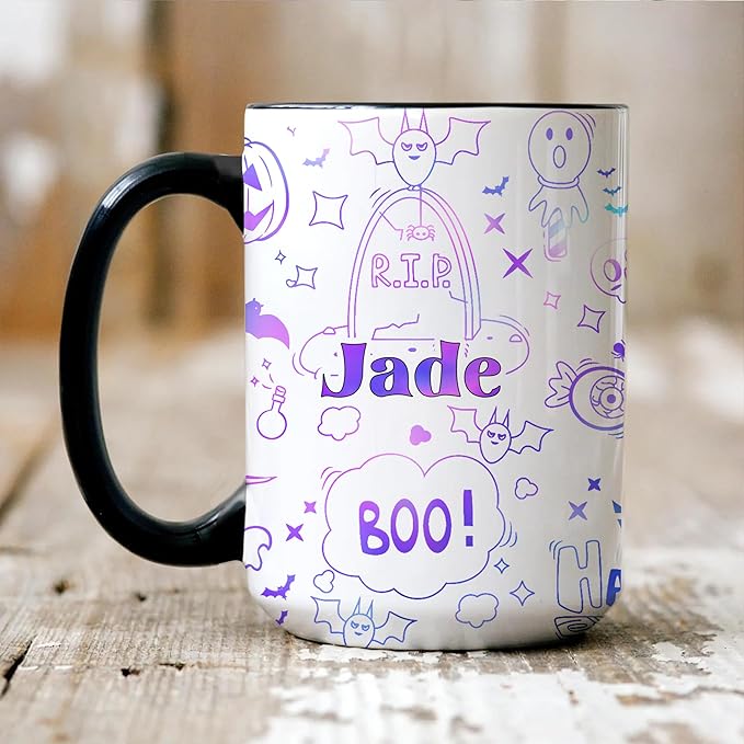 Personalized Halloween Mug 2025 – Cute Doodle Coffee Cup With Name – Fun Gift For Kids - Friends - Teens - Halloween - Birthday - Christmas