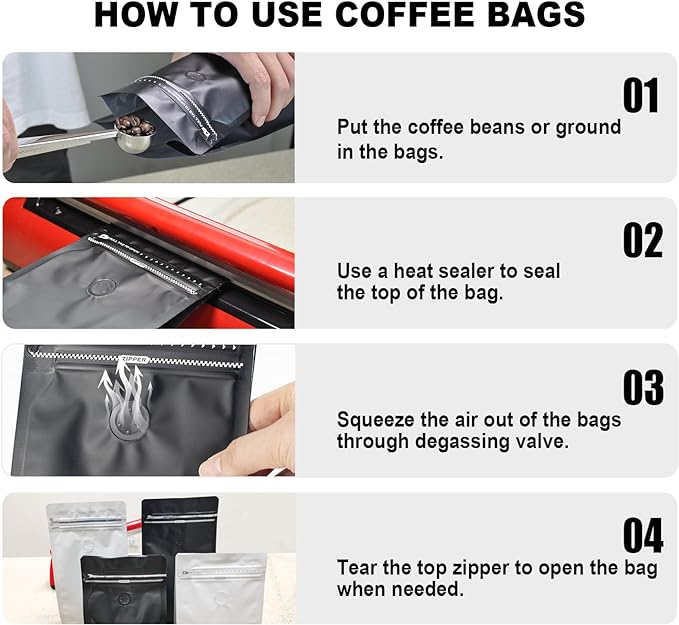 Coffee Bags with Valve(60pcs,16 oz,1 lb) Vented Coffee Beans Packaging Bags High Barrier Aluminumed Foil Flat Bottom Heat Sealed Side Zipper Resealable Storage Bag for Home or Business（Silver）