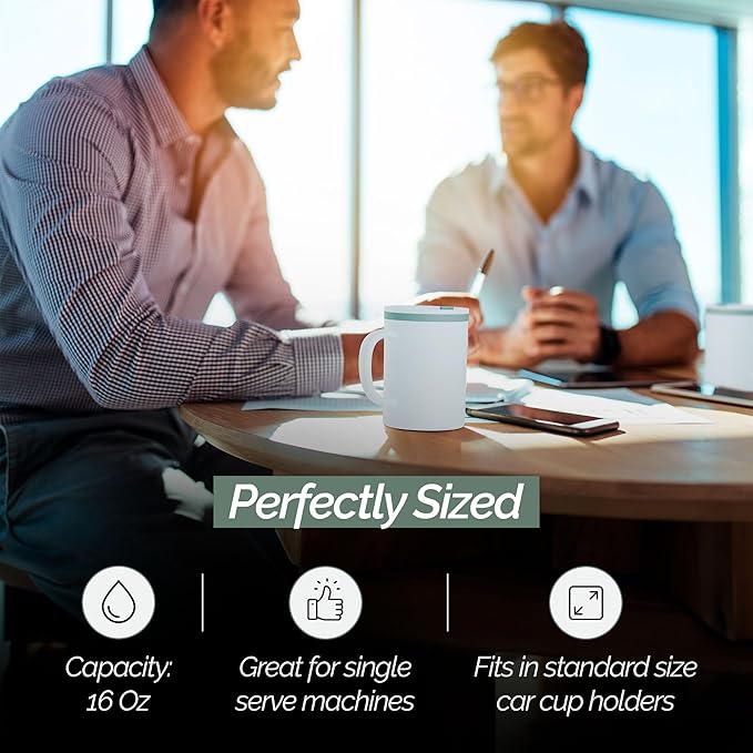 Copco Desk Mug 16 oz - Durable BPA-Free, Double-Wall Insulation for Hot & Cold Drinks, Microwave & Dishwasher Safe, Ideal for Office, Home, Travel - Spill-Resistant Reusable Mug (Grey)