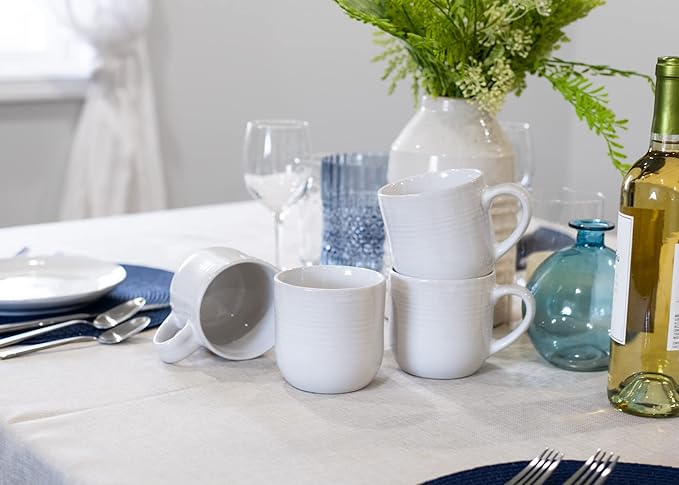 Elanze Designs Glossy Reactive Glaze Large 17 Fluid Ounce Everyday Kitchen Food Grade Ceramic Stoneware Coffee Mug Cup with Comfort Curved Handles, Set of 4, Classic White