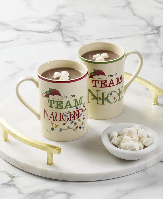 Lenox Coffee Mug, Naughty & Nice 14 Oz Mugs Set Of 2, Ceramic Material, Microwave Safe, Dishwasher Safe, Christmas Drinkware Set Mugs for Coffee and Tea, Christmas Decoration (14 Oz, Set Of 2)