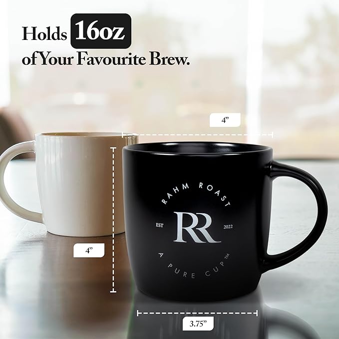 Coffee Mug, 16 oz - Modern Black Ceramic Coffee Cup w/Thick Walls for Better Heat Retention (Pack of 2)