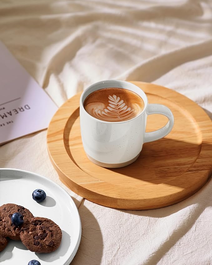 famiware Coffee Mugs for 6, 12 oz Mug Set, Dringking Cup with Handle for Coffee, Tea, Cocoa, Milk, Milkyway serise, White+Cinnamon Brown