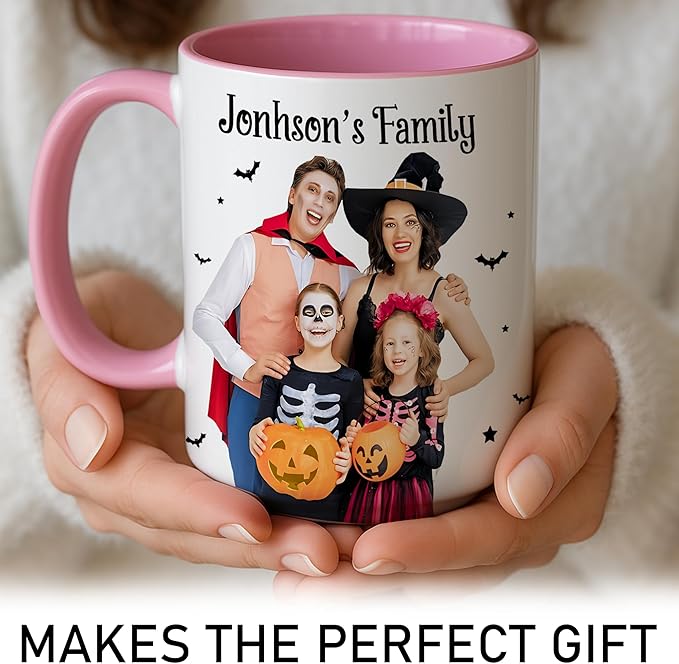 Personalized Halloween Family Photo Mug 2025 – Custom Photo Coffee Cup With Name – Funny Halloween Birthday Gift For Parents - Kids - Friends - Christmas