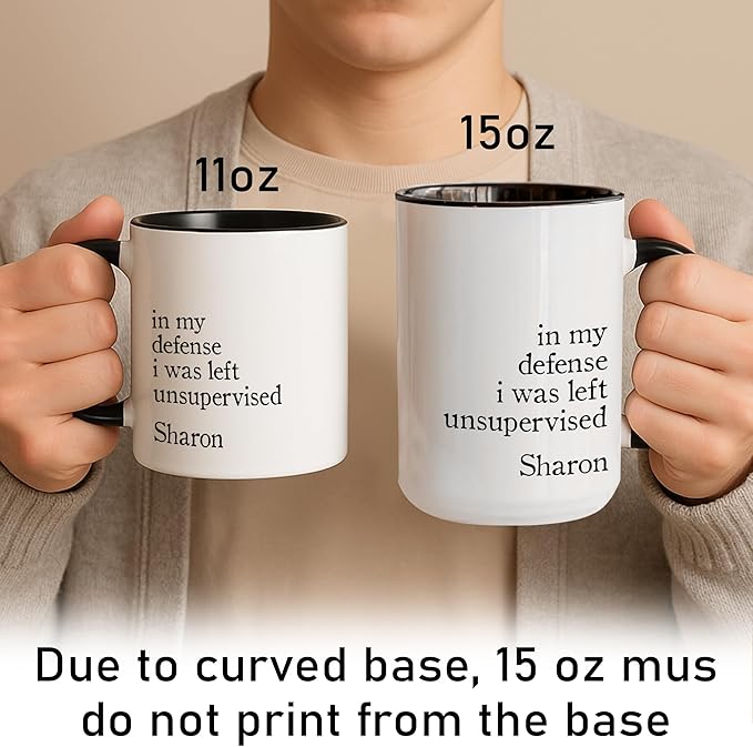 Personalized Funny Coffee Mug – Custom Name Cup with Hilarious Quote “In My Defense I Was Left Unsupervised” – Unique Gag Gift, White Elephant Christmas Cup