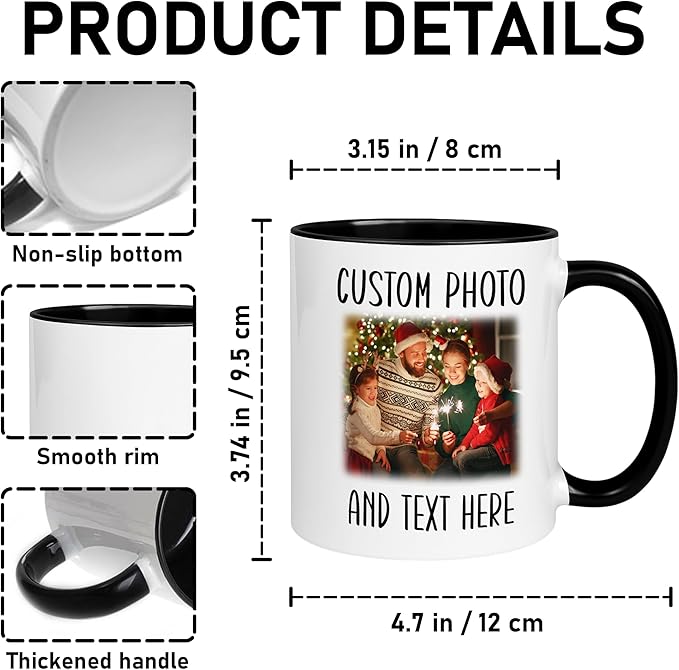 Personalized Photo Coffee Mug – Custom Picture Cup with Text for Women, Men, and Dad – Unique Ceramic Tea & Coffee Mug, Personalized Christmas Gift, Everyday Use Keepsake