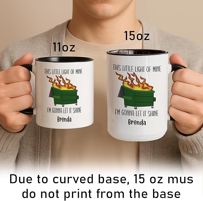 Personalized Funny Dumpster Fire Coffee Mug – Custom Name Cup with Quote “This Little Light of Mine I’m Gonna Let It Shine” – Unique Gag Gift, White Elephant Christmas Cup