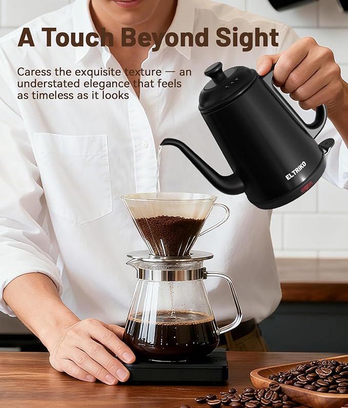 Gooseneck Electric Kettle, 1L Water Boiler, Pour Over Coffee & Tea, 1000W Fast Heating, Stainless Steel, Auto Shut-Off & Boil-Dry Protection, BPA-Free (Black)