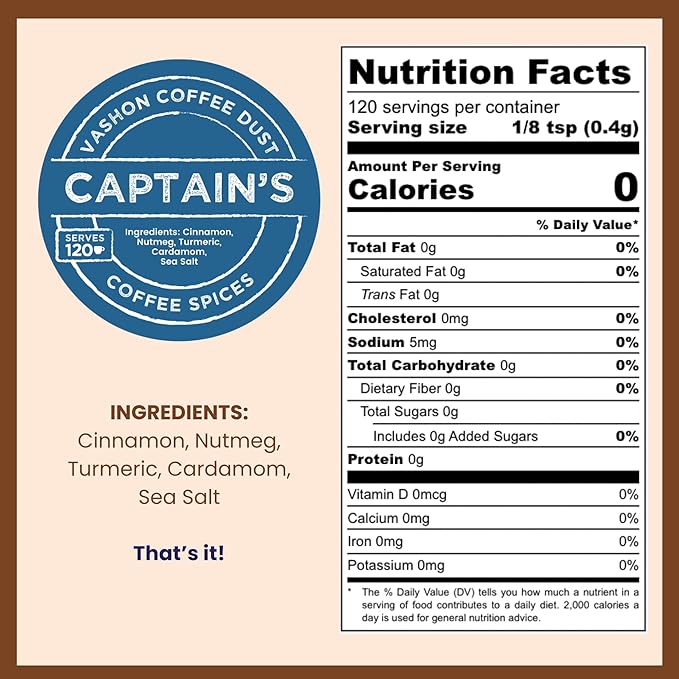 Coffee Dust Flavoring Powder, Captain's (120 Servings) – All Natural Coffee Syrup Alternative - Adds Flavor, Aroma, Taste & Wellness to Drinks, Tea & Foods