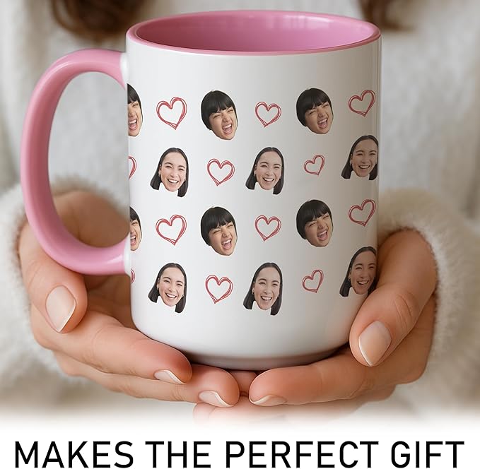 Personalized Photo Best Friend Mug - Custom Face Mug Gift For Women - Birthday Going Away Wedding Gift - Add Faces Hearts Background - Funny Unique Coffee Cup