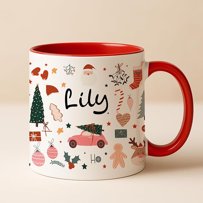 Personalized Funny Christmas Hot Cocoa Mug – Santa Gift, Unique White Elephant Exchange Present – Custom Holiday Coffee Cup with Name, Ceramic Gag Gift for Friends, Mom, Dad, or Coworkers