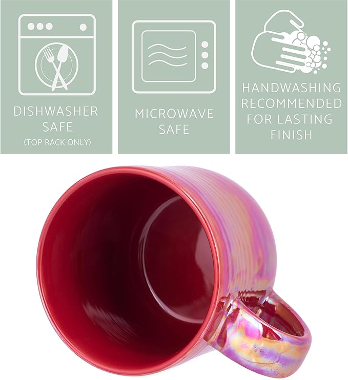 Elanze Designs Glossy Reactive Glaze Large 17 Fluid Ounce Everyday Kitchen Food Grade Ceramic Stoneware Coffee Mug Cup with Comfort Curved Handles, Set of 4, Red