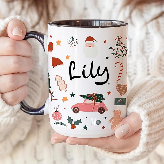 Personalized Funny Christmas Hot Cocoa Mug – Santa Gift, Unique White Elephant Exchange Present – Custom Holiday Coffee Cup with Name, Ceramic Gag Gift for Friends, Mom, Dad, or Coworkers
