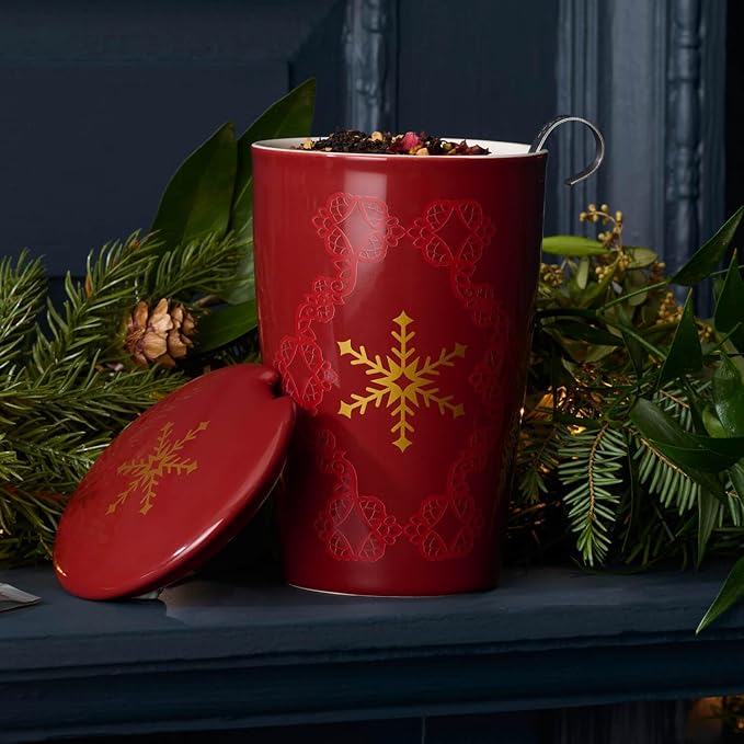 Tea Forte Double-Walled Ceramic Kati Cup, Removable Stainless Steel Infuser Basket and Lid, Steeps 12 oz Loose Leaf Tea, Dishwasher & Microwave Safe, Warming Joy