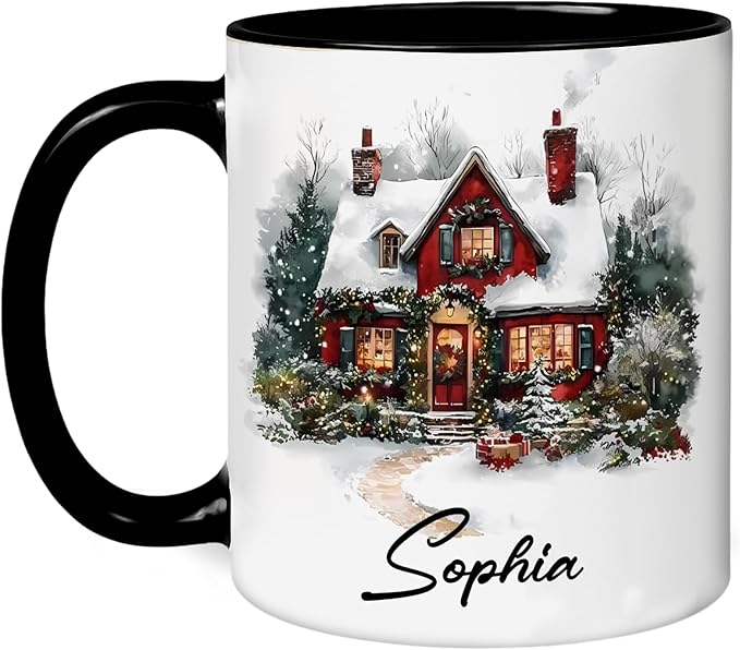 Personalized Christmas Hot Cocoa Mug – Custom Winter Village Coffee Cup with Name – Unique Holiday Gift for Friends, Mom, Dad, or Loved Ones – Cozy Custom Christmas Mug