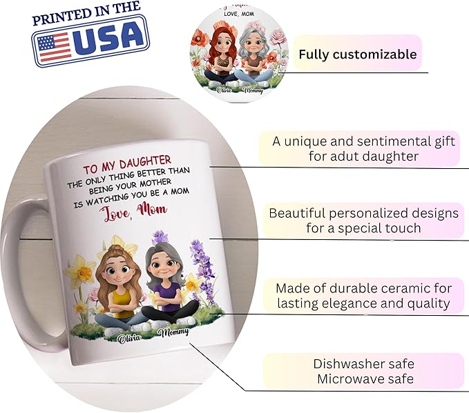 Wrappiness Personalized Mothers Day Mug for Daughter - To My Daughter Watching You Be A Mom Custom Coffee Cup Gifts from Mama Mother Mom Grandma Nana, Happy First Mothers Day Birthday Gifts