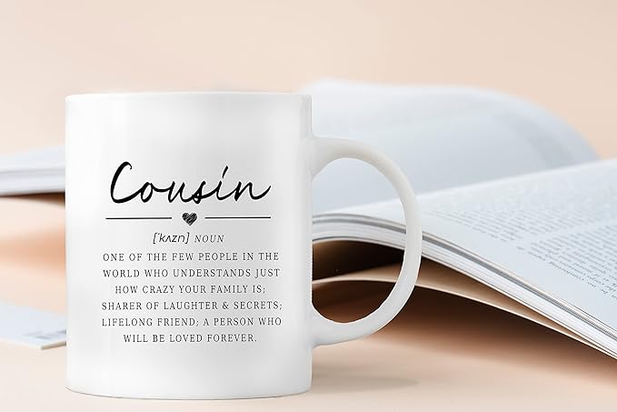 QASHWEY Cousin Definition Coffee Mugs Mug,CousinBirthday Christmas Wedding Gifts from Cousin,Inspirational CousinGift Double Side Printed Ceramic Mug Cup 11 Ounce