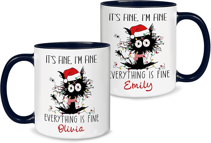 Personalized Christmas Hot Cocoa Mug – Custom Funny Cat Cup with Name – Holiday Gift for Friends, Mom, Dad, or Loved Ones – Unique Christmas Coffee Mug for Festive Cheer