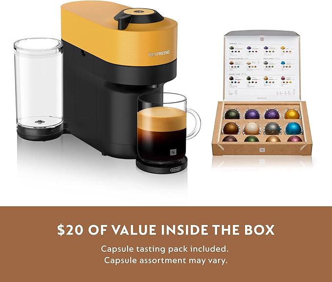 Nespresso Vertuo Pop+ by De'Longhi with Aeroccino, 1500 watts, Mango Yellow