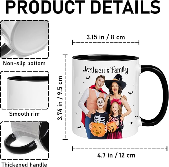 Personalized Halloween Family Photo Mug 2025 – Custom Photo Coffee Cup With Name – Funny Halloween Birthday Gift For Parents - Kids - Friends - Christmas