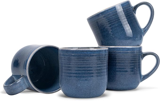 Elanze Designs Glossy Reactive Glaze Large 17 Fluid Ounce Everyday Kitchen Food Grade Ceramic Stoneware Coffee Mug Cup with Comfort Curved Handles, Set of 4, Cobalt Blue