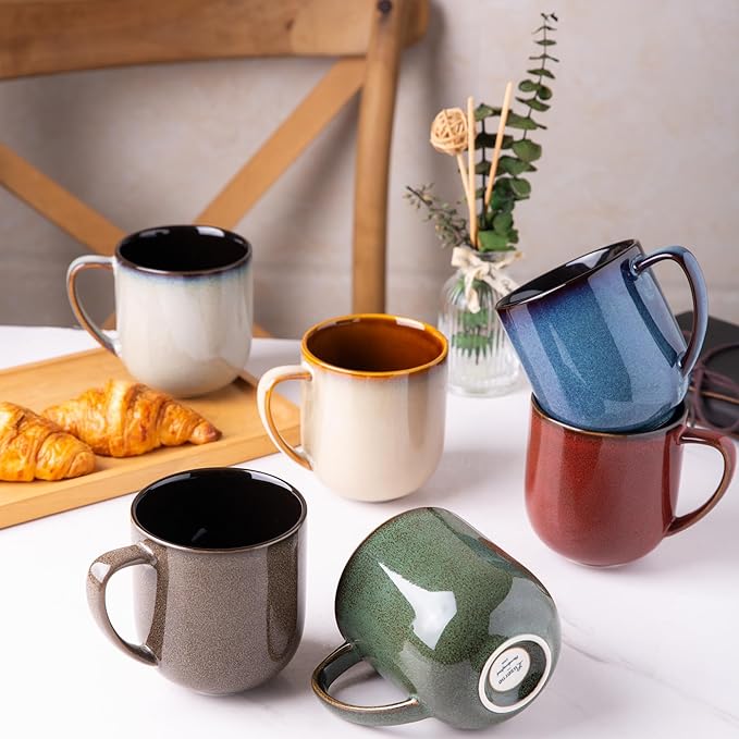 LERATIO 12OZ Ceramic Coffee Mugs Set of 6, Large Porcelain Coffee Cups With Large Handle For Latte,Cappuccino,Milk,Cocoa,|Dishwasher&Microwave Safe Mug Sets,Ideal for Man,Woman,Dad, Mom-Mixing