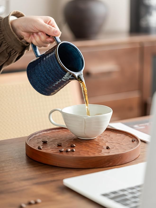 Pour Over Coffee Maker Set,Ceramic Coffee Maker With 40 pcs Paper Filter，15oz/450ml Pour Over Coffee Dripper (Starry Blue)