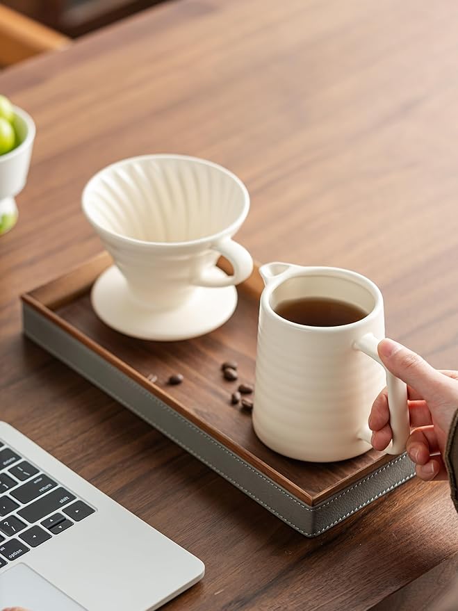 Pour Over Coffee Maker Set,Ceramic Coffee Maker With 40 pcs Paper Filter，15oz/450ml Pour Over Coffee Dripper (White)