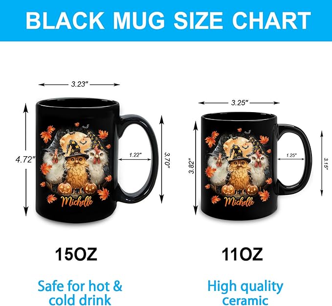 Hyturtle Personalized Halloween Chicken Mug - Chicken Gift For Women Lover - Farm Animal Lover Gift For Her - Spooky Season Decor For Fall Season Halloween - Coffee Name Cup Ceramic Mug 11 oz 15 oz