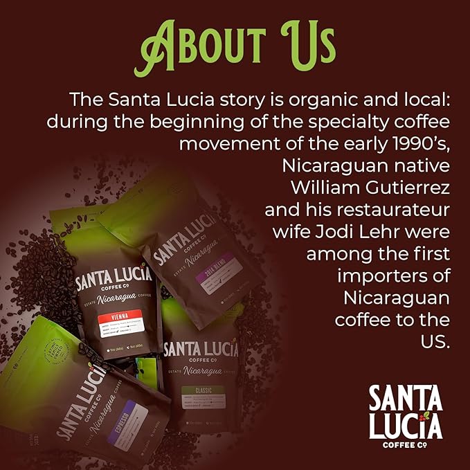 Santa Lucia Coffee Café Crema Espresso Roast Coffee - Specialty Volcanic Nicaraguan Espresso Roast - Farm-Direct, Low-Acid - Dense Golden Crema - 91-Point, Small-Batch - Ground - 16oz (Pack of 2)