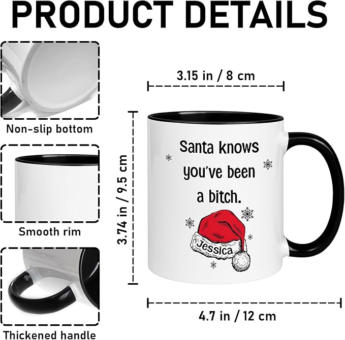 Personalized Funny Christmas Hot Cocoa Mug – Custom Naughty Santa Coffee Cup with Hilarious Quote – Unique White Elephant Exchange Present, Gag Gift for Friends, Holiday Ceramic Mug