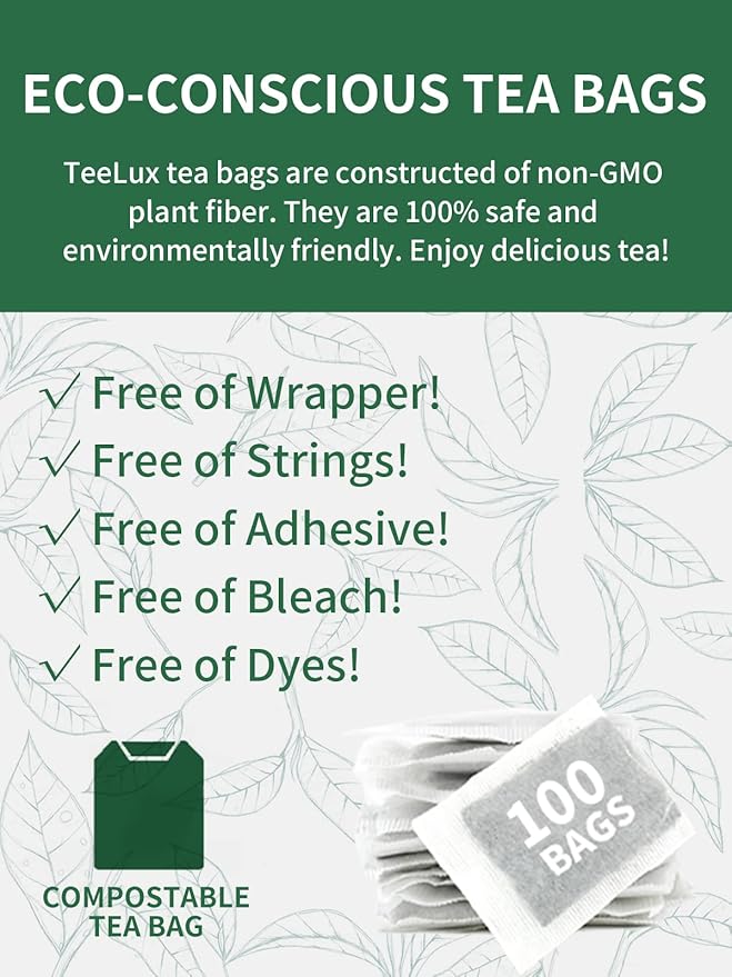 TeeLux Decaf Green Tea Bags, Pure Decaffeinated Green Tea, Super Antioxidant, 100 Count Tea Bags for Hot & Iced Tea