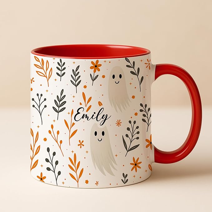 Halloween Coffee Mug Cute Ghost Floral Birthday Halloween Thanksgiving Christmas Gift For Kids Friends Girls Custom Name Ceramic Cup