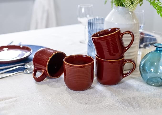 Elanze Designs Glossy Reactive Glaze Large 17 Fluid Ounce Everyday Kitchen Food Grade Ceramic Stoneware Coffee Mug Cup with Comfort Curved Handles, Set of 4, Burnt Auburn Red