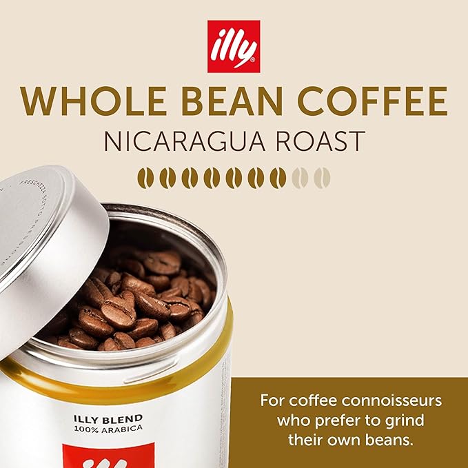 illy Whole Bean Coffee, Nicaragua Single Origin Medium Roast, 100% Arabica, Premium Italian Coffee, Ideal for Espresso, Drip, Moka and French Press Brewing, 8.8oz, 6 Pack