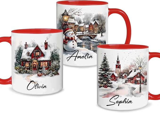 Personalized Christmas Hot Cocoa Mug – Custom Winter Village Coffee Cup with Name – Unique Holiday Gift for Friends, Mom, Dad, or Loved Ones – Cozy Custom Christmas Mug