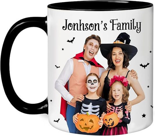 Personalized Halloween Family Photo Mug 2025 – Custom Photo Coffee Cup With Name – Funny Halloween Birthday Gift For Parents - Kids - Friends - Christmas