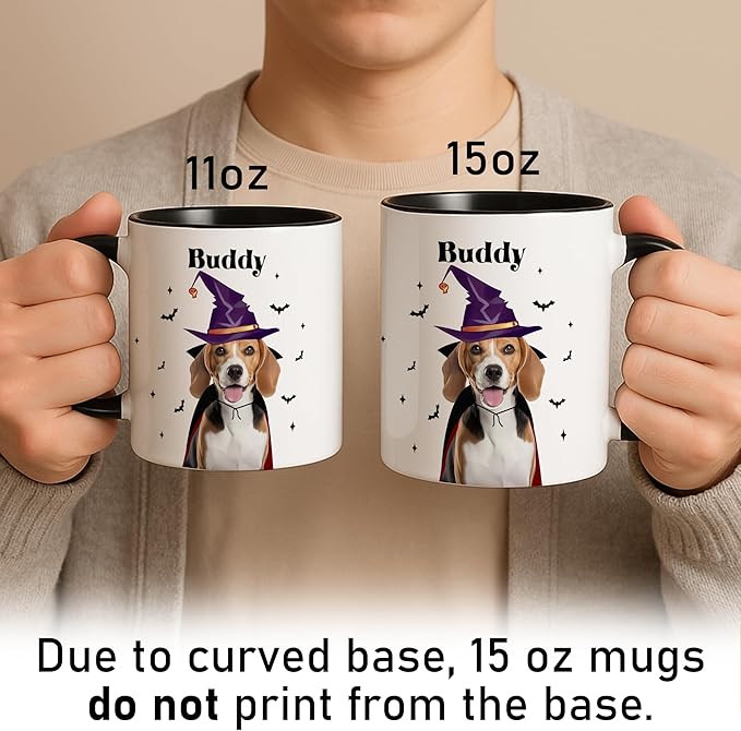 Personalized Halloween Dog Mug Custom Pet Photo Cup Halloween-Birthday-Christmas Gift For Dog Lovers From Pet Parents Add Name-Image Cute Witch Beagle Ceramic Coffee Mug