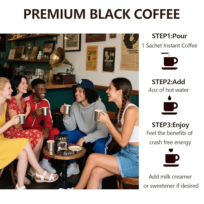 Instant Coffee Packets 30 Packs, Medium Roast Sugar Free Black Coffee Single Serve, 100% Arabica Beans (2oz / 60g), Hot or Iced Instant Coffee Powder Bulk for Camping Fitness Office Holiday Gifts