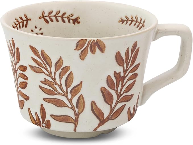 Ceramic Coffee Mug, 12 oz Novelty Unique Teacup with Handle, Stoneware Cup for Tea Mocha Latte Cappuccino Espresso (Ivy)