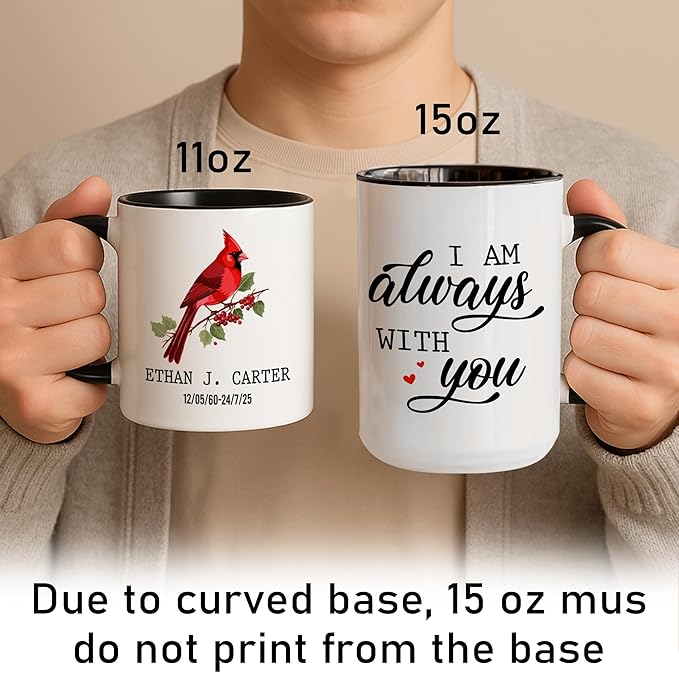 Personalized Memorial Coffee Mug – Cardinal Butterfly Ceramic Cup – Custom Remembrance Gift for Loss of Loved One – Sympathy Cup for Husband, Wife, Mother, Father, or Parents