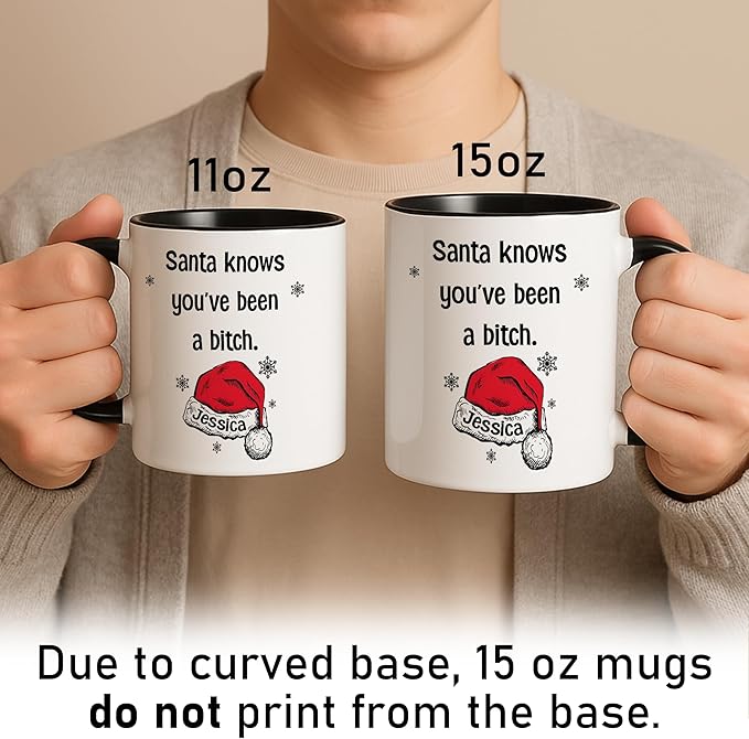Personalized Funny Christmas Hot Cocoa Mug – Custom Naughty Santa Coffee Cup with Hilarious Quote – Unique White Elephant Exchange Present, Gag Gift for Friends, Holiday Ceramic Mug