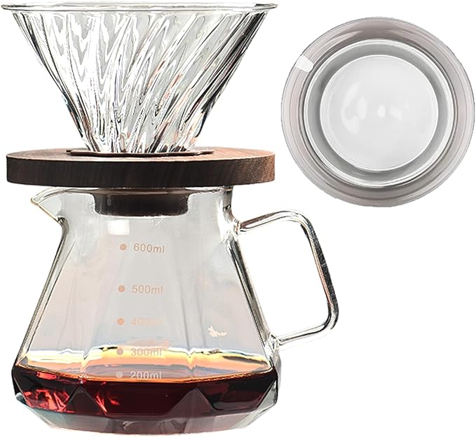 Upgrade Pour Over Coffee Maker - 20 OZ /600ML Borosilicate Glass Coffee Maker with Glass Coffee Dripper, Stylish Elegant Drip Coffee Maker for Home Cafe Restaurant Camping, 600 ml, Clear