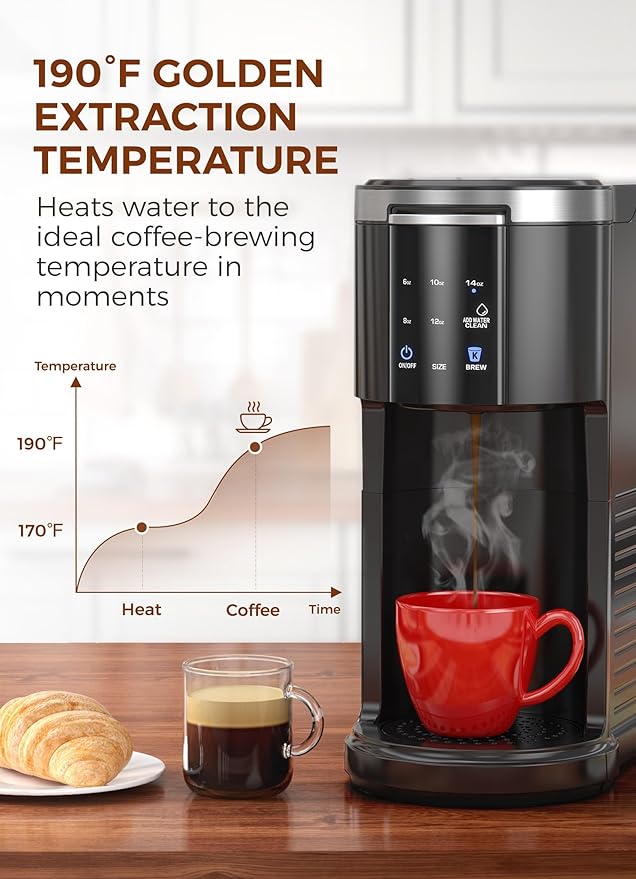 COWSAR Commercial Single Serve Coffee Maker, K Cup Coffee Brewer for Capsule and Ground Coffee, Capsule Coffee Machine with 40 Oz Water Tank, Instant-Heat, 5 Brew Sizes Up To 14 Oz, Black