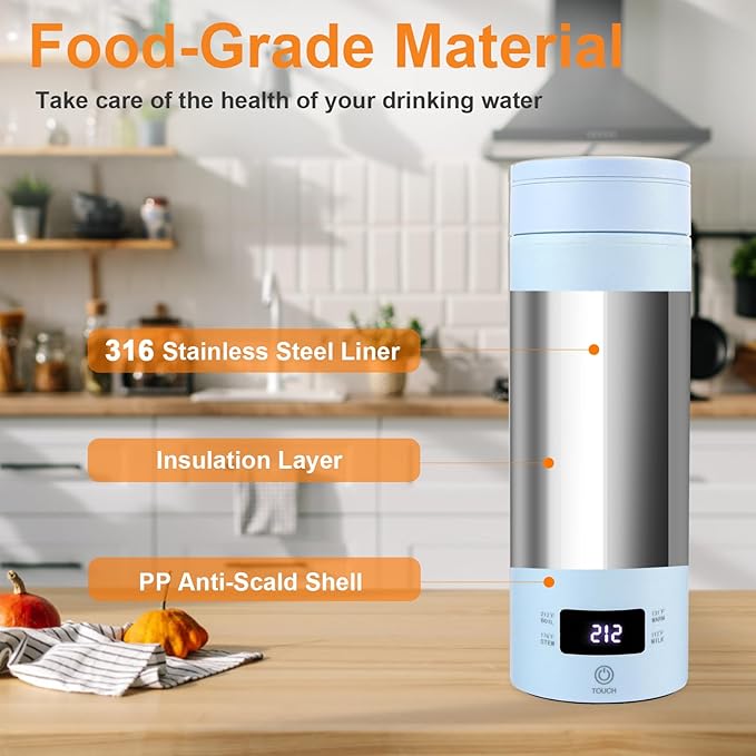 Travel Kettle,Portable Electric Kettle with Temperature Control, Brews Two Cups of Coffee, 316 Stainless Steel Inner Tank, Elegant Blue