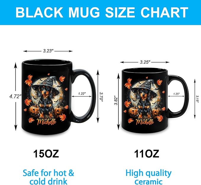Hyturtle Personalized Halloween Dachshund Mug - Dachshund Gift For Women Lover - Pet Dog Lover Gift For Her - Spooky Season Decor For Fall Season Halloween - Coffee Name Cup Ceramic Mug 11 oz 15 oz