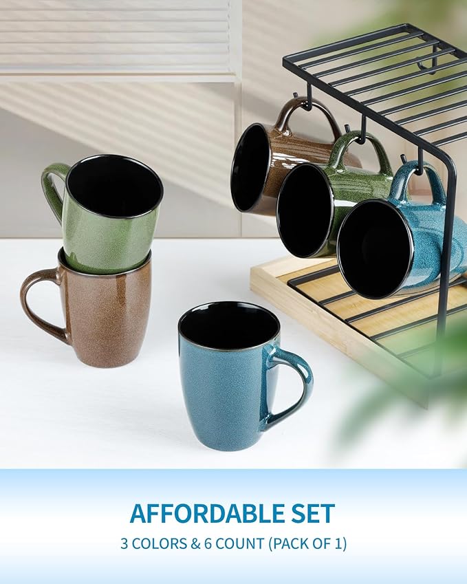 Ceramic Mugs 12oz,Large Ceramic Coffee Cups for Men, Women, Dad, Mom, Modern Coffee Mugs With Handle For Tea,Latte,Cappuccino,Cocoa. (Green 1 Pack)